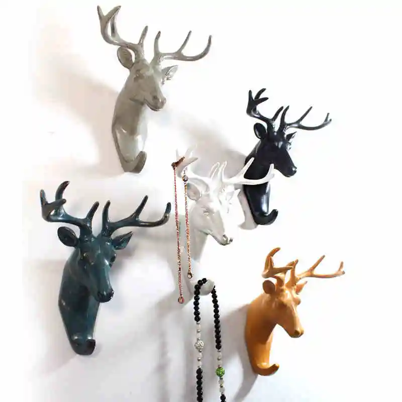 

Retro Vintage Deer Head Resin Hanger Hat Coat Bag Key Hook Home Decor Animal wall mounted robe hooks