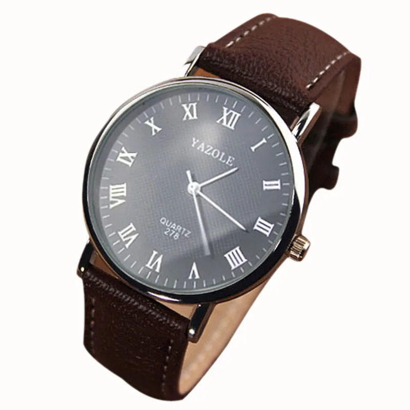 YAZOLE Роскошная искусственная кожа часы для мужчин s Мода Аналоговые кварцевые часы Relojes Hombre Мужчин's повседневное часов наручные часы