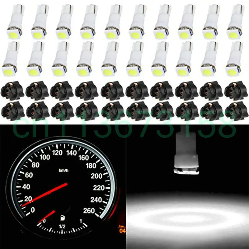 

20 Pack Xenon White Car T5 Wedge 17 37 70 5050 1SMD LED Instrument Panel Cluster Plug Lamp Dash Light Bulb Bulbs w/ Twist Sock
