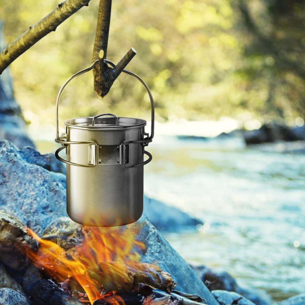 Portable Outdoor Stainless Steel Camping Mug Water Cup with Foldable Handle Outdoor Tableware Camping Hiking