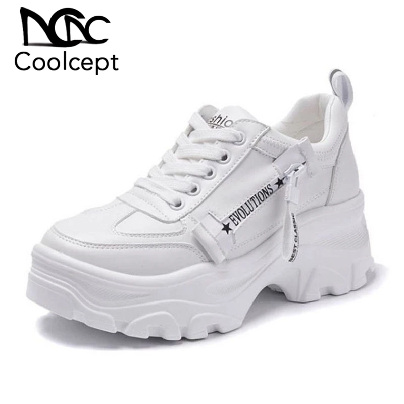 

Coolcept Women Casual Shoes Comfortable Platform Shoes Genuine Leather Sneakers Ladies Trainers Chaussure Femme Size 35-39