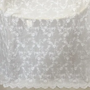 

New 1yard 125cm Wide White Pure Cotton+Royan Floral 3D Embrodered Fabric Double Side Cotton Cloth Embroidery X180