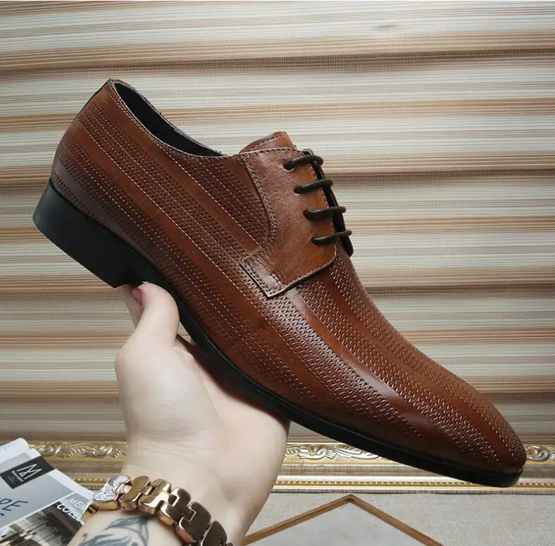 

JOZIGBEMA Genuine Leather Men Oxford Shoes Lace Up Casual Business Men Pointed Shoes Brand Men Wedding Men Dress Boat Shoes