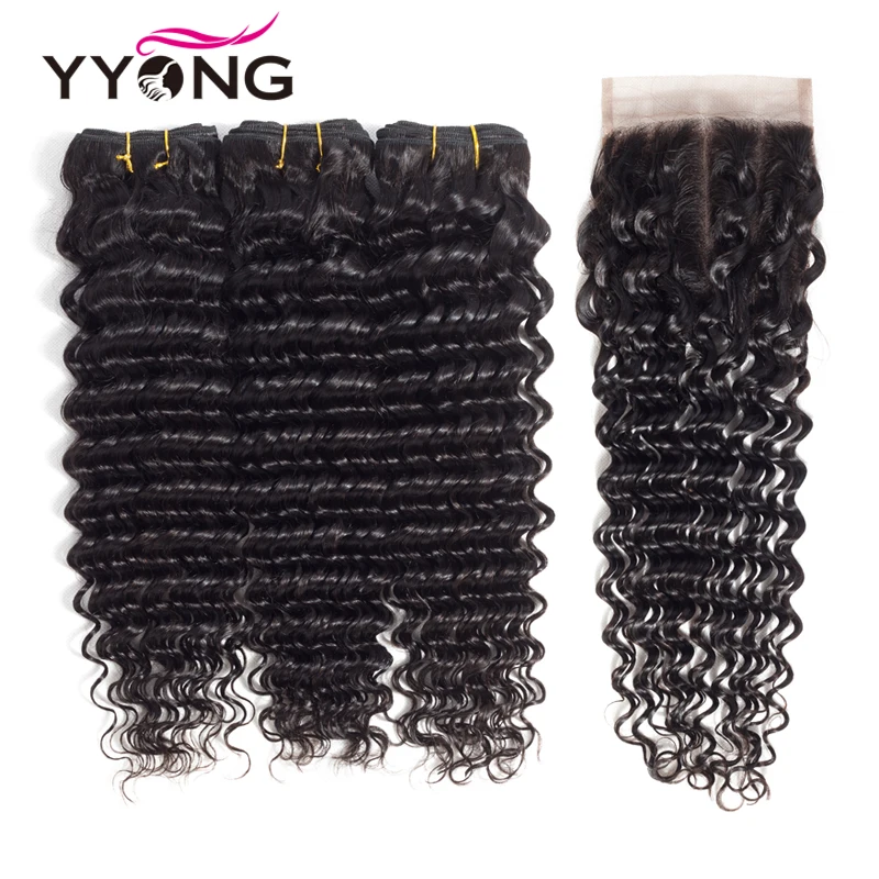 Yyong Hair Brazilian Deep Wave Human Hair 3 Bundles With 4*4 Free Part Lace Closure Deep Wave Bundles With Closure Remy Hair Yyong Hair Brazilian Deep Wave Human Hair 3 Bundles With 4*4 Free Part Lace Closure Deep Wave Bundles With Closure Remy Hair