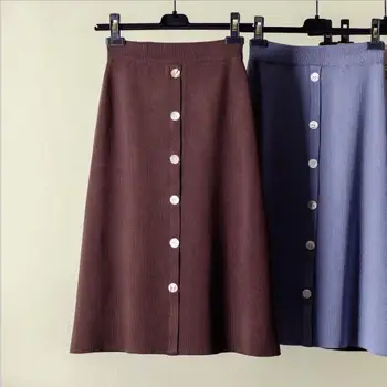 

2018 autumn retro high waist knit skirt female long fashion casual skirt