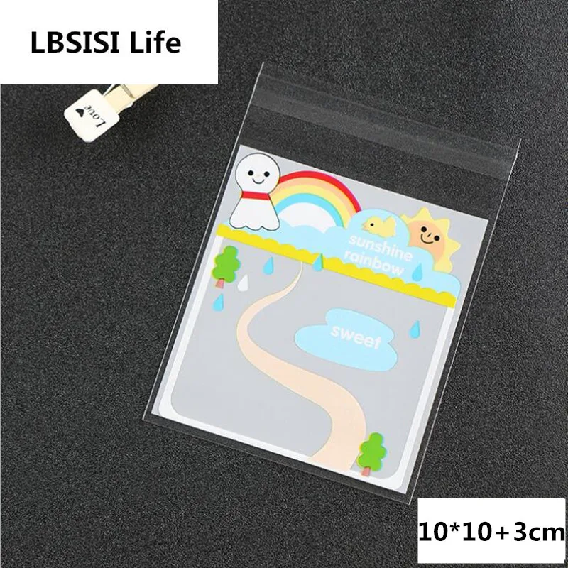 

100pcs 10x10+3cm Rainbow Sweet Self Adhesive Bag Food Chocolate Soap Cookie Bag Packaging Plastic OPP Bag Jewelry Gift Poly Bag