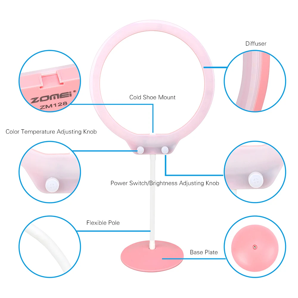 ZOMEI ZM128 3200 K-5600 K студия телефона кольцевой светильник с зеркальным и телефонным зажимом для iPhone X/8/7 для цифровой зеркальной камеры Canon Nikon sony DSLR