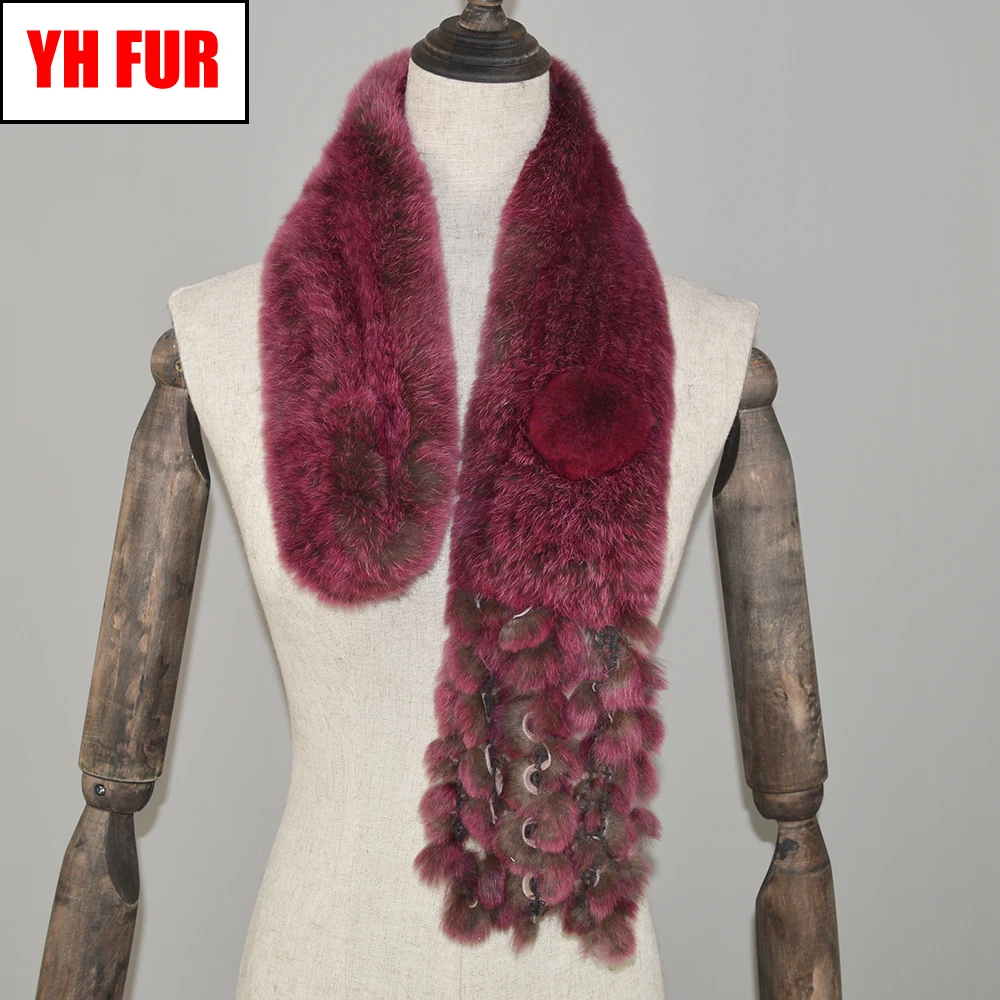 

2019 Handmade Kintted Tassel Real Rex Rabbit Fur Scarves Fashion Women Natural Rex Rabbit Fur Scarf Lady Genuine Fur Neckerchief