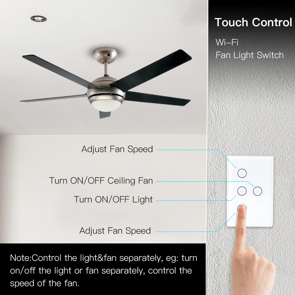 WiFi умный потолочный светильник-вентилятор настенный выключатель, Smart Life/Tuya APP пульт дистанционного управления различными скоростями, совместим с Alexa и Google Home
