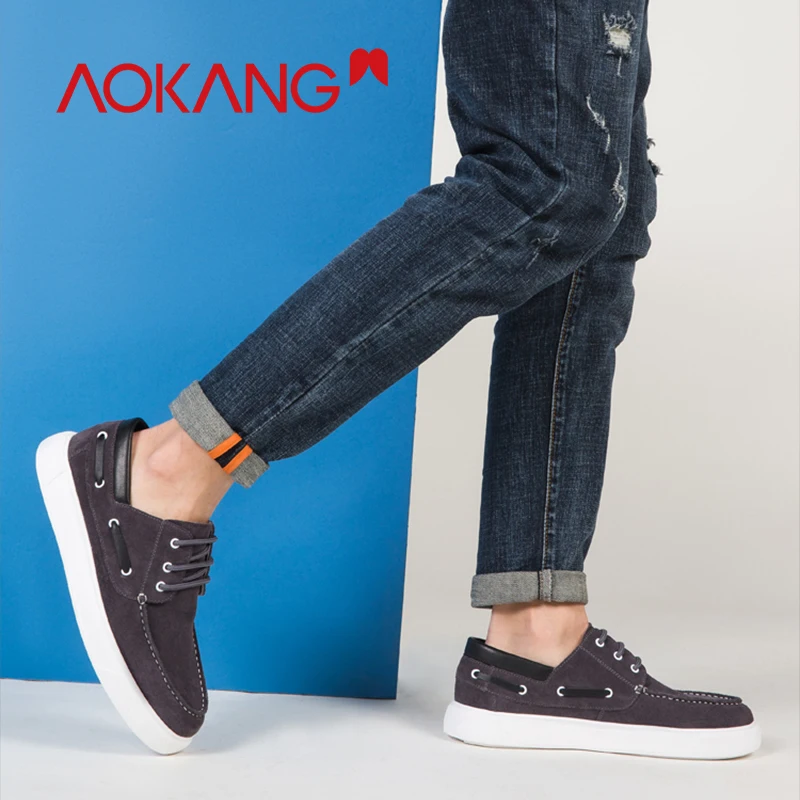 AOKANG/Новое поступление года; мужская повседневная обувь; удобная дышащая обувь; мужская повседневная обувь на плоской подошве; Мужская обувь из коровьей замши на шнуровке