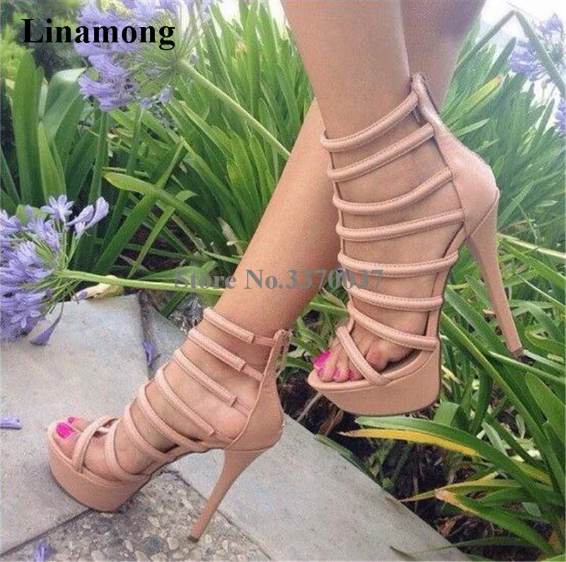 Summer New Fashion Women Open Toe Straps Design High Platform Sandals Cut out Back Zipper up