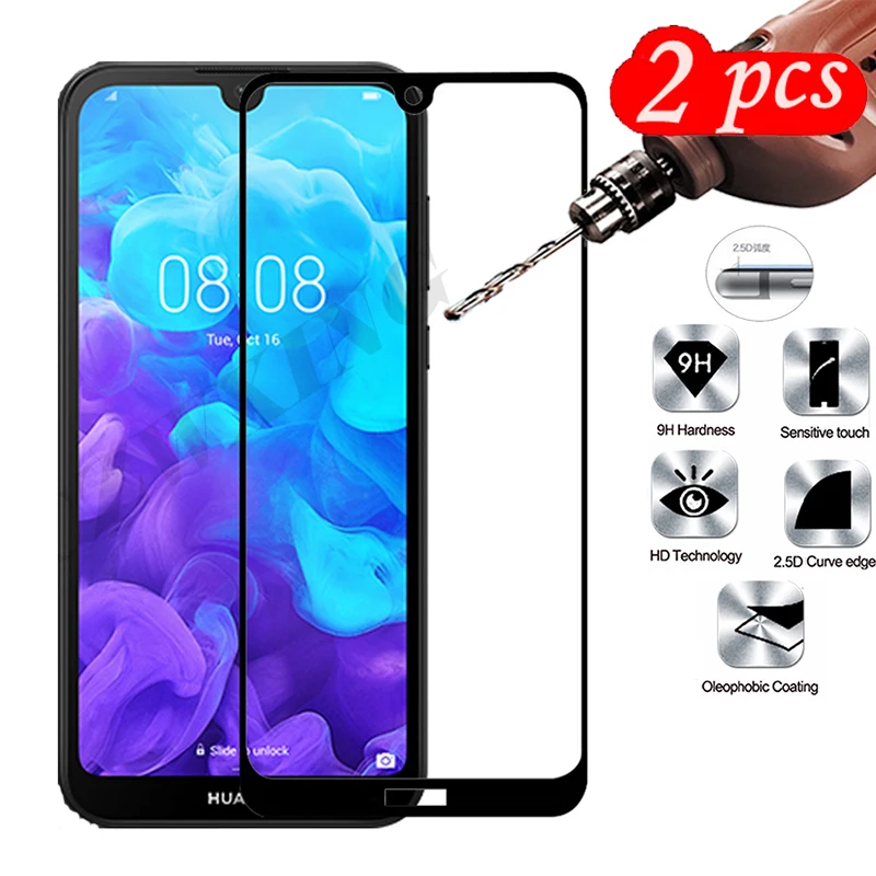 

2 Packs Full cover Tempered Glass for Huawei Y5 2019 Screen Protector on Phone Protective Glass for honor 8s Glass Film