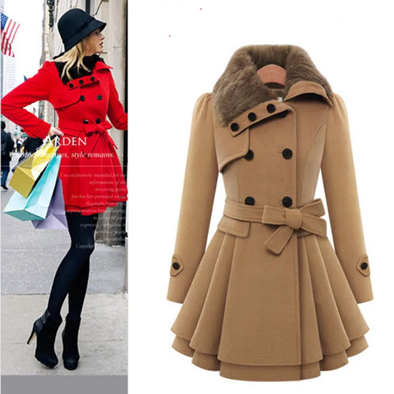 kaki Ceintures Européenne Haute Taille Pleine Manteaux rouge Laine Manteau Épais Manches Nouveau bleu Breasted 5xl La Noir down Collar 2017 Turn Plus Double Femmes Qualité gT6nq45H