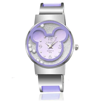 

Cute Mouse Watch Women Famous Brand Quartz Watches Women Stainless Steel Bracelet Ladies Watch Purple Crystal Wristwatch