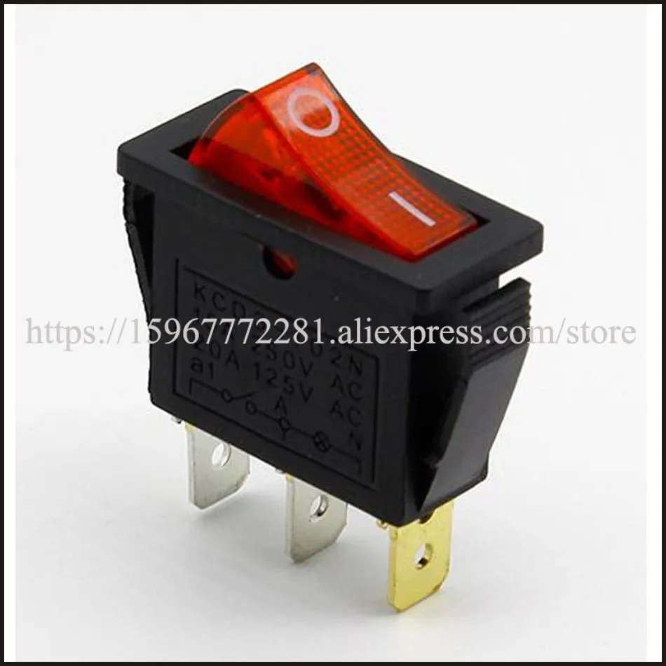 100 шт. Rocke переключатель KCD3 102N светодиодный светильник SPST 3PIN ON рокер 15A/250V 20A/125V