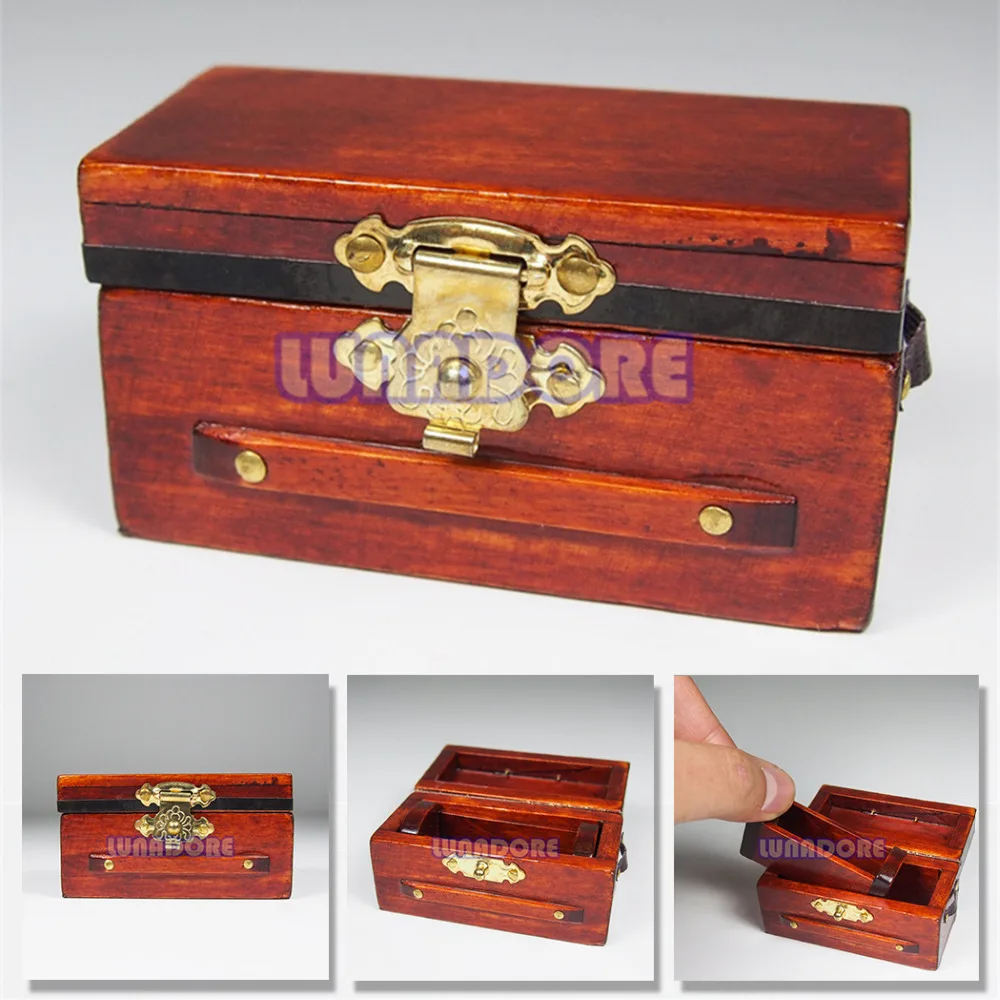 Odoria 112 Miniature Treasure Chest Vintage Wooden Box with Golden