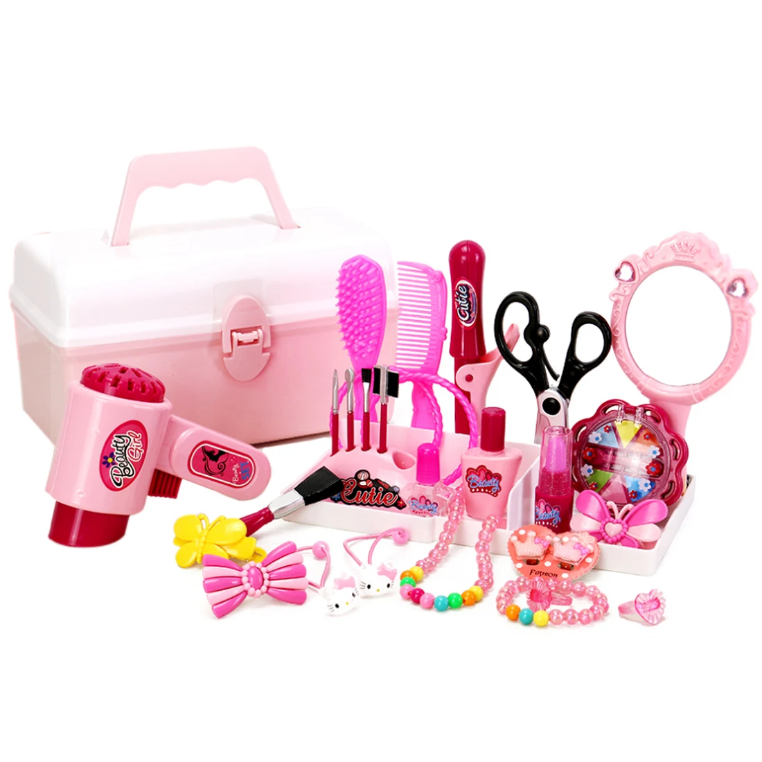NFSTRIKE 31Pcs Children Pretend Play Toy Hair Cosmetics Dressing Case