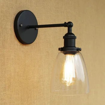 

Vintage Industrial Edison Wall Lamps Clear Glass/Acrylic Lampshade Antique Black Wall Lights 110V 220V For Bedroom
