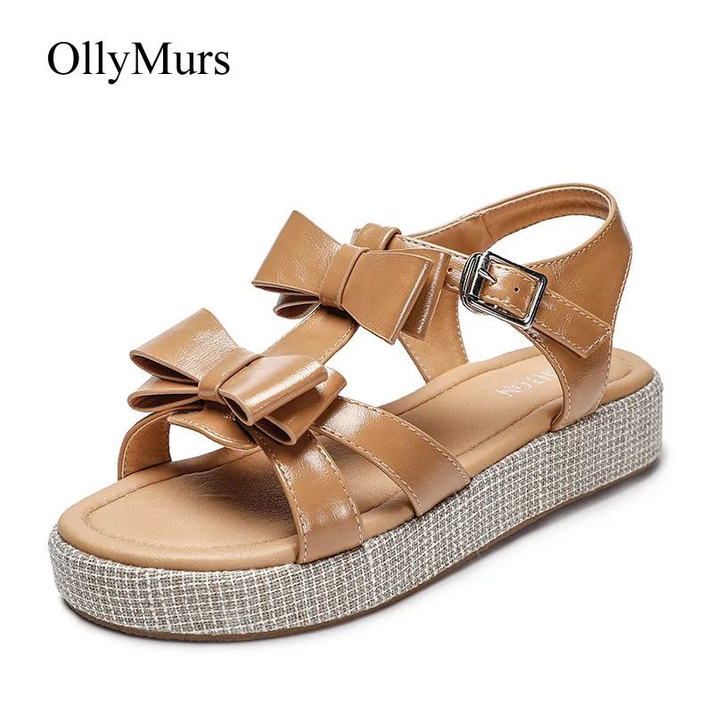 

sandalias mujer 2019 Shoes Women Chunky Sandals zapatos de mujer Summer Rome Style chaussures femme with Bow Gladiators Black