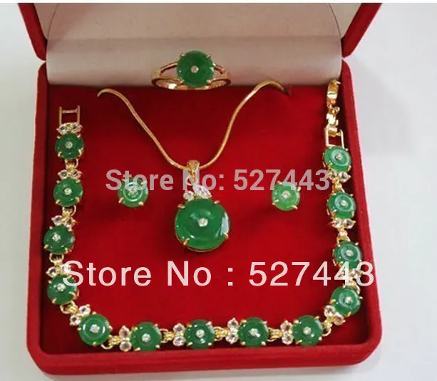 

Wholesale Real nature green emerald jade necklace bracelet earring ring