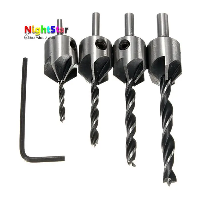 4pcs HSS 5 Flute Countersink Drill Bit Set Drill Press Set Chamfer