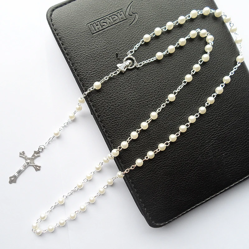 Popular religion Rosary beads necklace,Catholic cross necklace,white