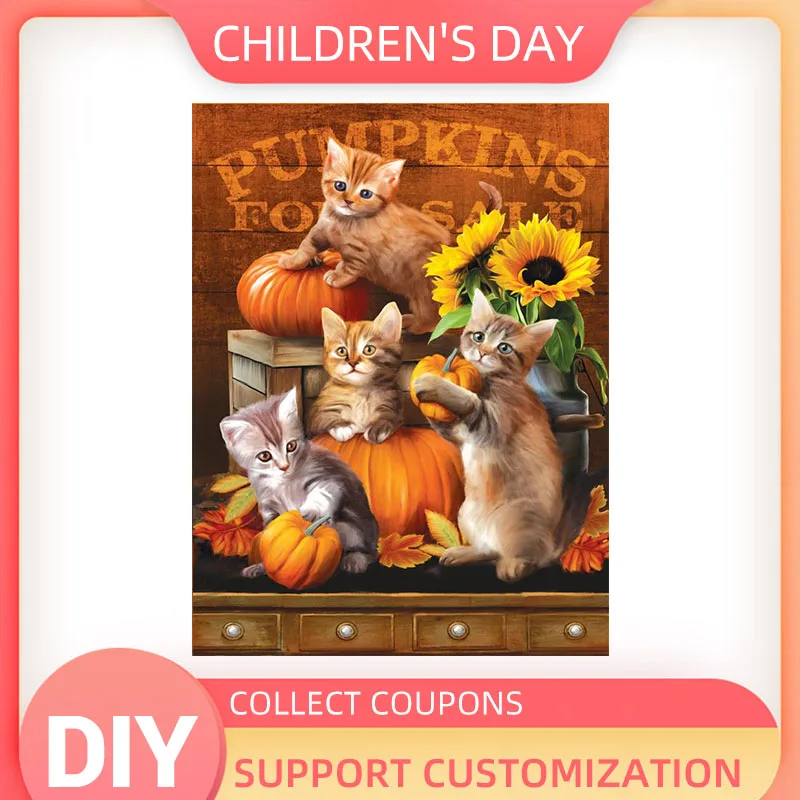 

YIKELA 5D DIY Cat Pumpkin Halloween Sunflower Full Square Diamond Painting Art Craft Diamante Embroidery Cross Stitch Animal