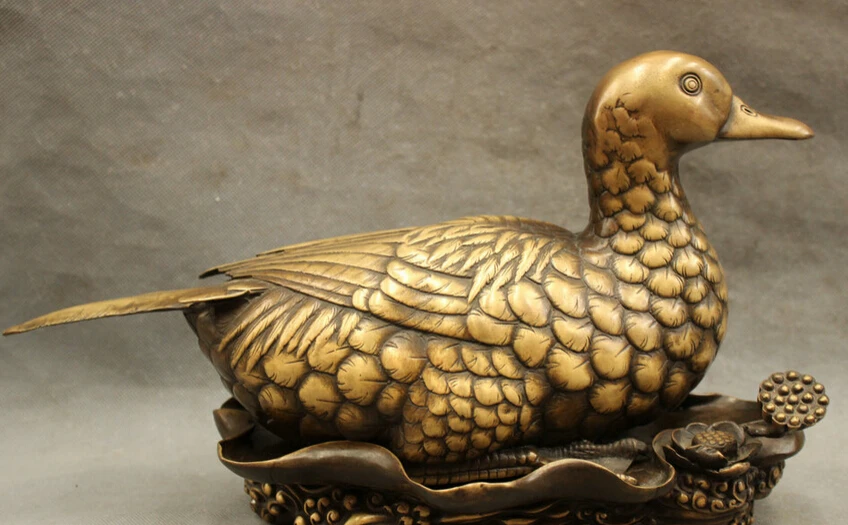 

Collectible bronze S1238 15" Chinese Pure Bronze Mandarin Lovely Mandarin Duck Statue On Lotus Leaf Set