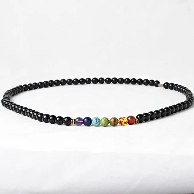 Black Onyx 8MMM Beads Necklace Women 7 Chakra Multicolor For Wisdom Natural Stone Yoga Meditation Necklace Christmas Gifts