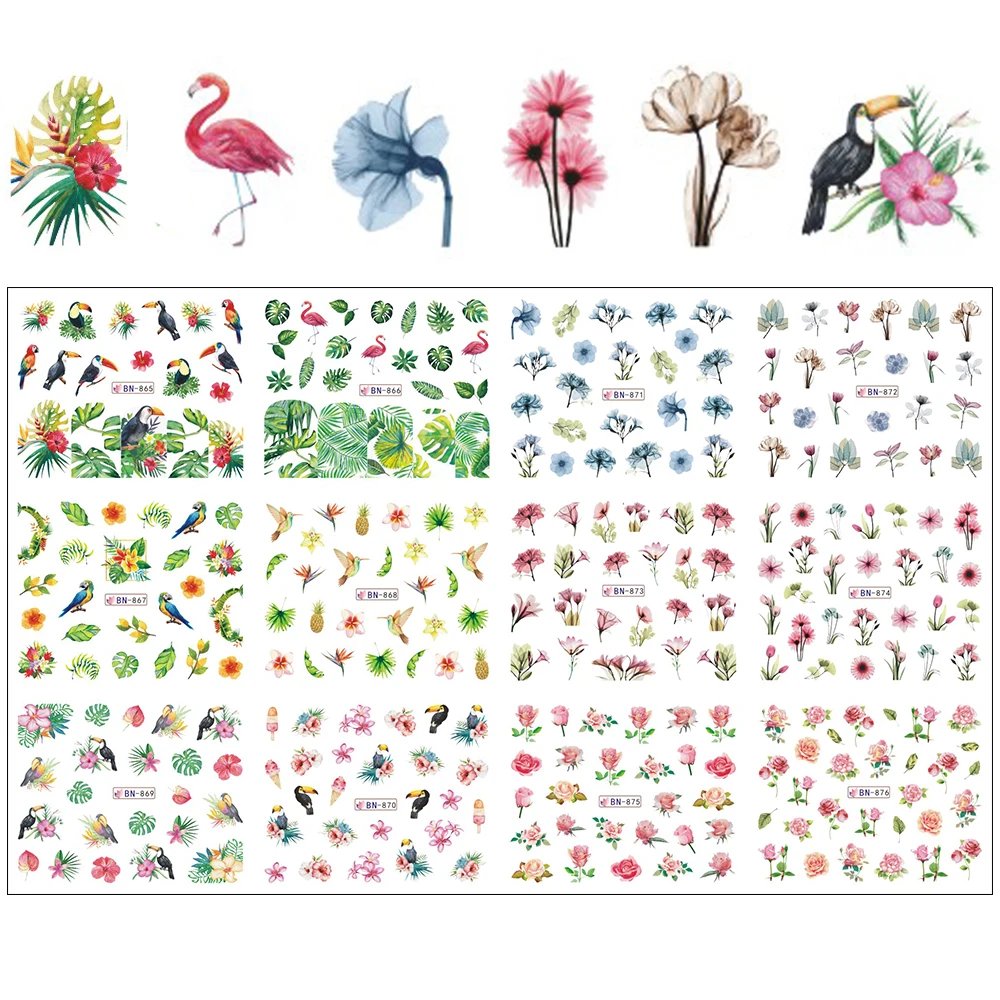 

12 Types Water Nail Decals Slider Sticker Nail Art Transfer Adhesive Mix Designs Paper Manicure Decorations Stamping Nail Tips