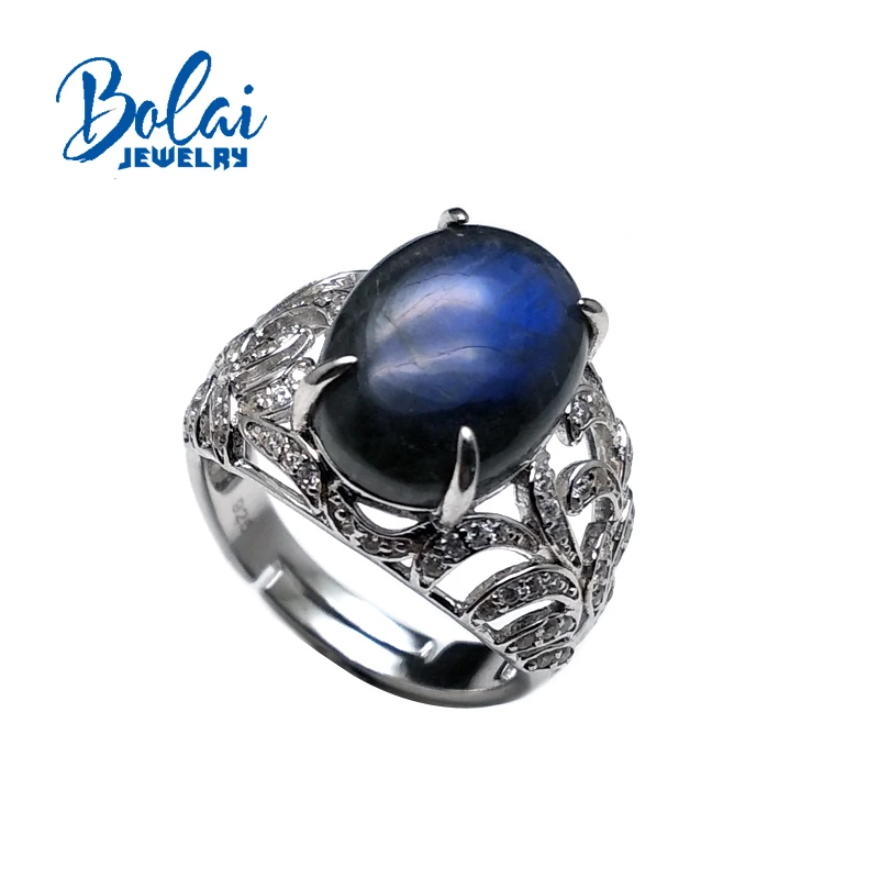 

Bolaijewelry, natural Labradorite oval10*14 mm gemstone 925 sterling silver fine jewelry gemstone Fashion Rings for women gift