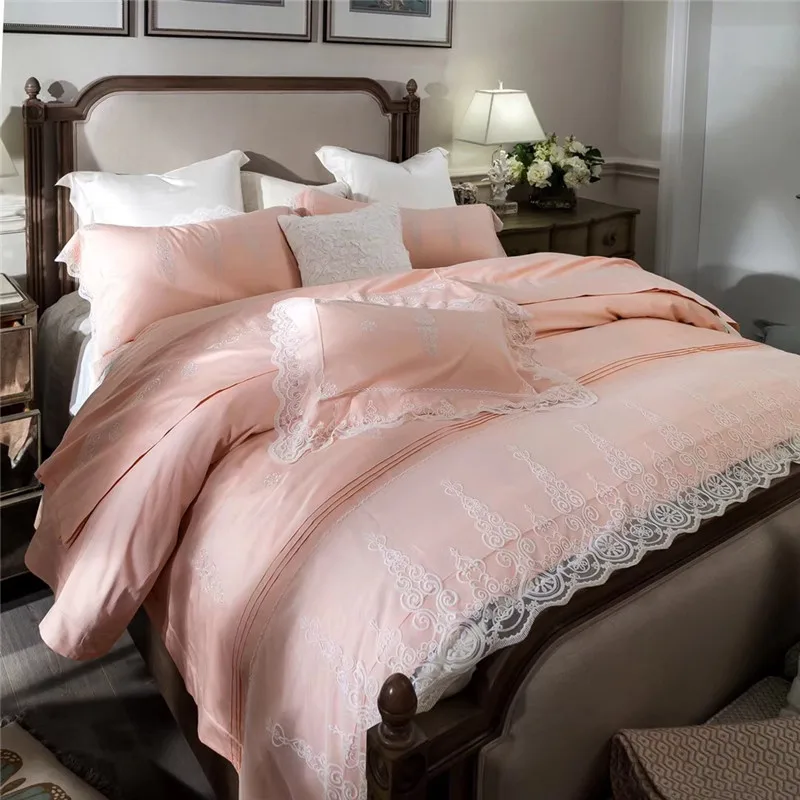 

Pink French Romanticism Style Exquisite Embroidery Lace Edge Cotton Bedding Set Duvet Cover Bed Linen Bed sheet Pillowcases