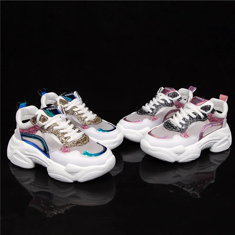 

Fashion sequins thick-soled old shoes women's summer explosions hollow versatile platform shoes mesh breathable casual shoes tid