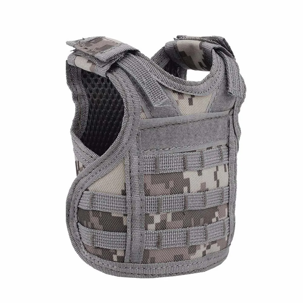 Tactical Mini Hunting Vest Beer Cover Vest Adjustable Molle Shoulder Straps Bottle Vest Water Bottle Carrier for Outdoor Soprts - Color: ACU