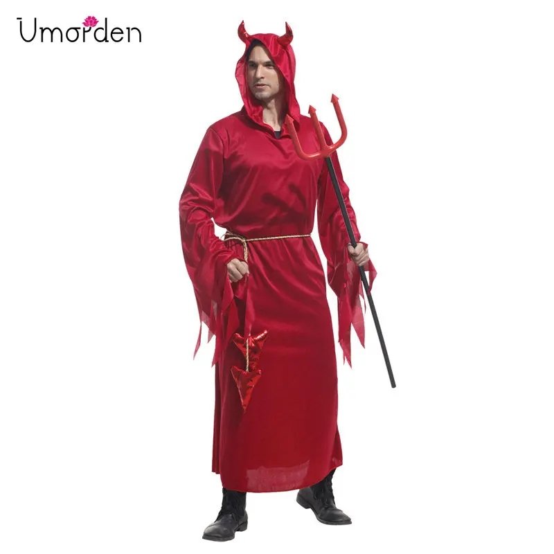 

Umorden Purim Party Halloween Costumes Adult Mens Red Devil Costume Evil Demon Costumes Fancy Cosplay Robe Gown for Men WSJ177