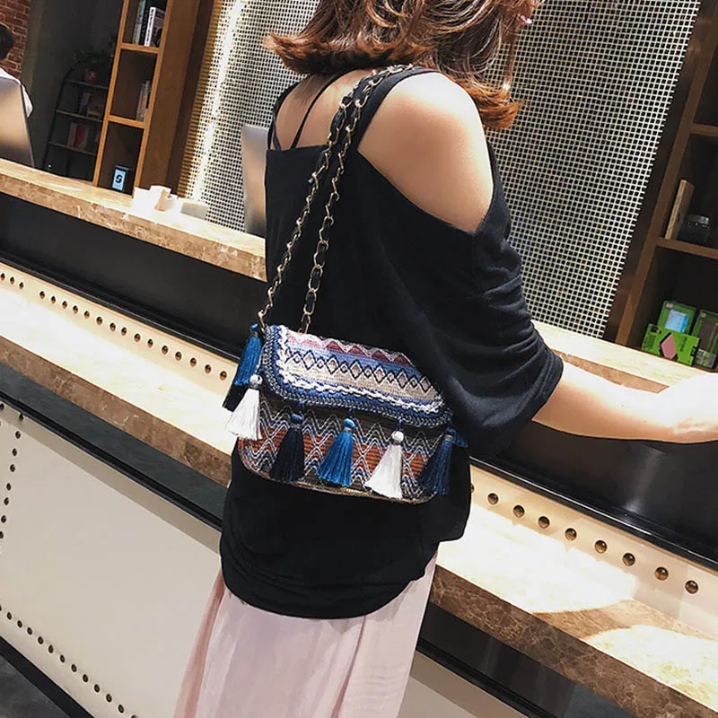 New Women Tassel Fashion Straw Bag INS Popular Female Summer Handbag Chains Lady Casual Shoulder Bag Beach Knit Crossbody SS3307 (12)