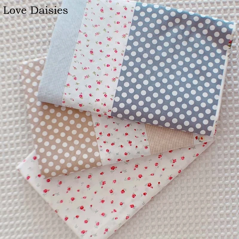 Хлопок пасторальный серый коричневый маленькая красная роза цветок в горошек Цветочный саржевая ткань для самодельные Украшения платье Декор Ремесло лоскутное