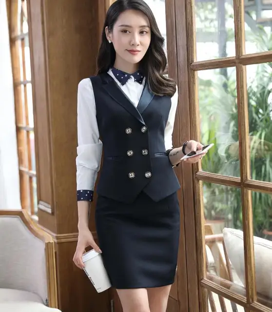 Fashion business Interview women vest spring Slim V Neck Double row ...