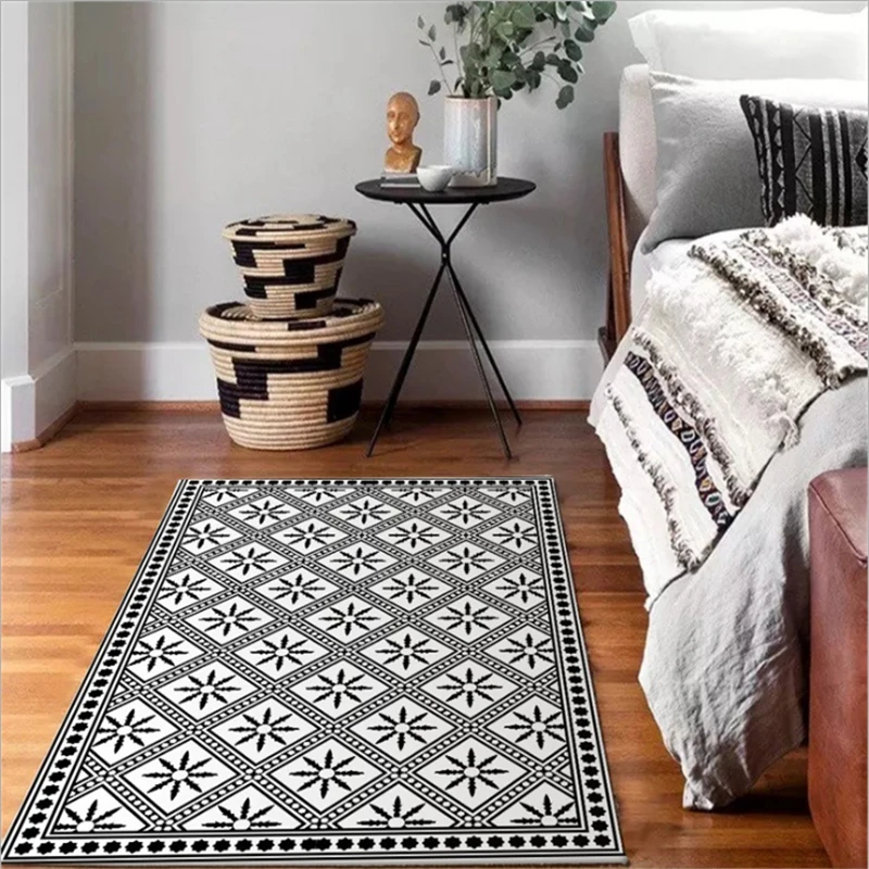 Area Rug for Living Room Nordic Black and White Geometric Pattern Carpet Rugs for Children Rooms Soft Coffee Table Floor Mat