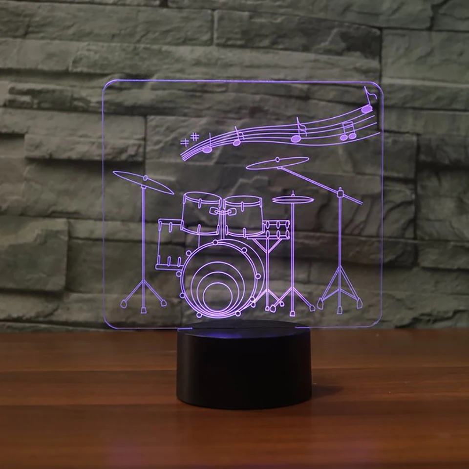 7 цветов сенсорный выключатель 3D Искусство барабан моделирование СВЕТОДИОДНЫЙ Ночник музыка настольная лампа Usb атмосферная комната декор Освещение приспособление подарки для детей