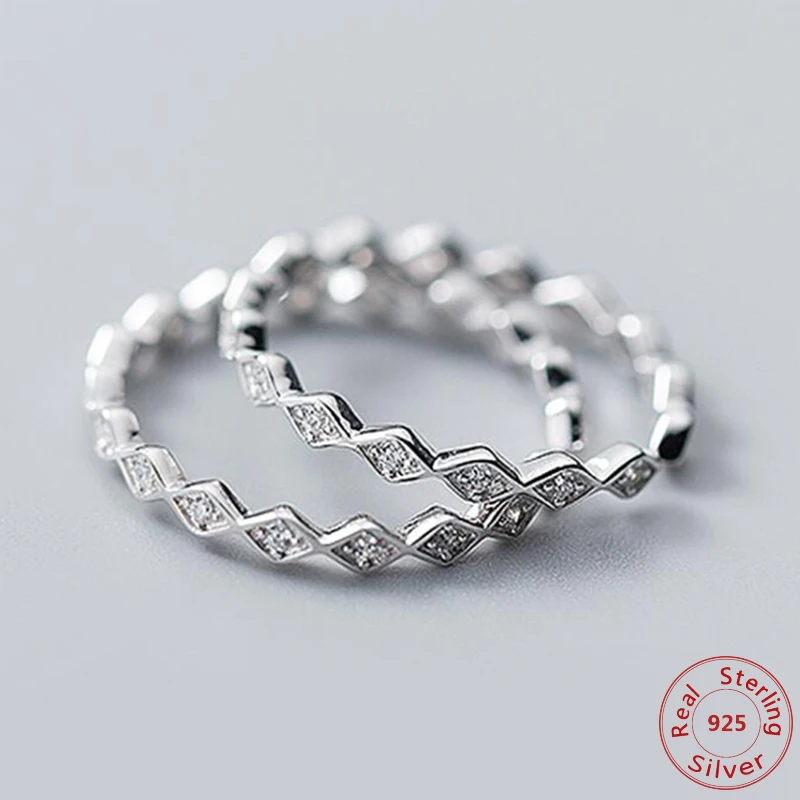 

100% 925 Sterling Silver Geometry Hollow Open Rings For Women shiny Zirconia Crystal Creative Simple Ladies Wedding Jewelry