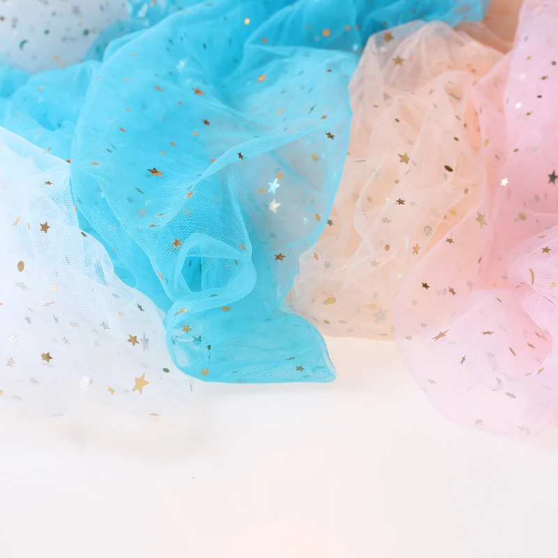 5M/lot Decoration Mesh Fabric Moon Stars Dot Sequined Gauze Fabrics For Women's Clothing Dress DIY Background Photo Net Material