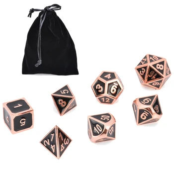 

7pc Gold & Black Metal Polyhedral Dice Embossed Heavy Dices With Bag Dungeons & Dragons RPG MTG SET Outdoor Party Gathering Tool