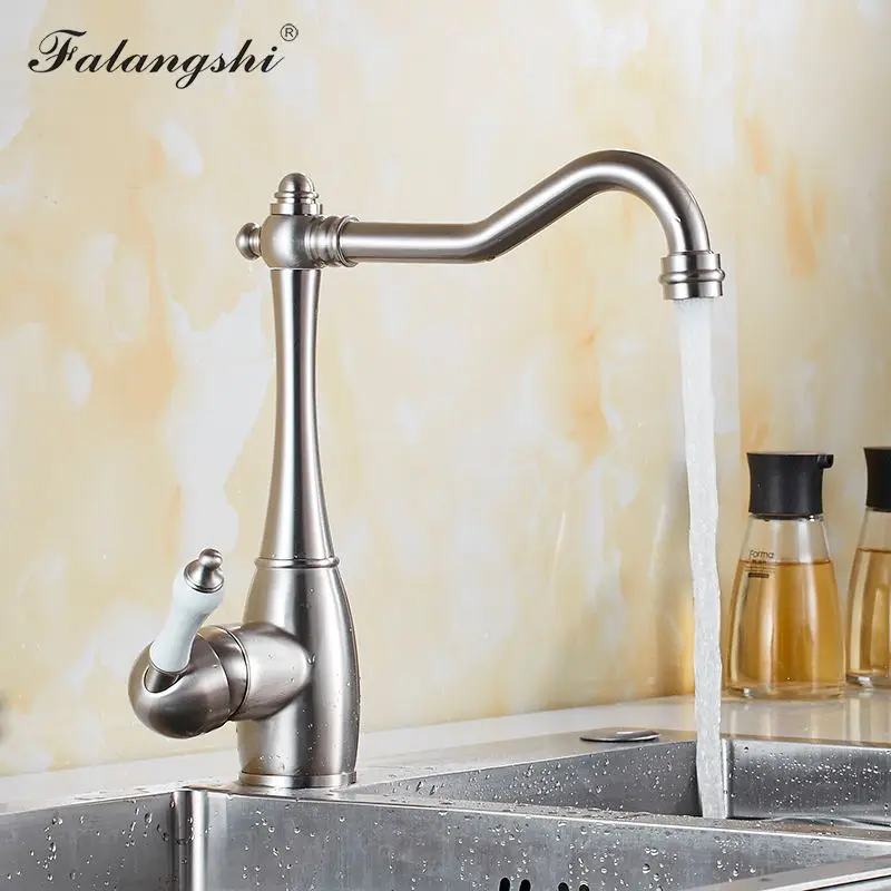 Chrome Kitchen Faucets Antique Brass Hot And Cold Deck Mounted Single Handle 360 Swivel Kitchen Sin - 33051209216