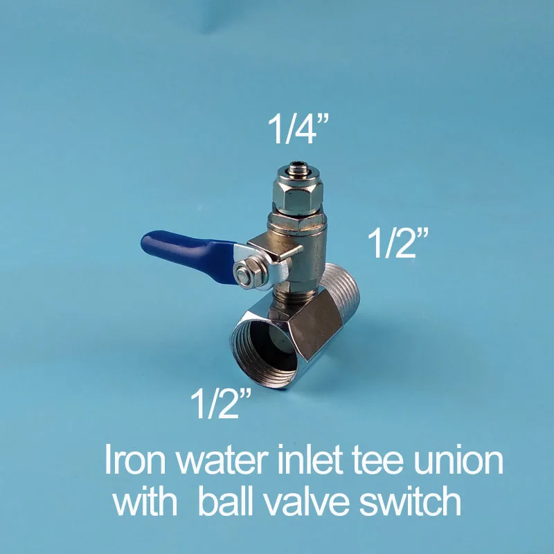 

Water purifier iron three connection water intake tee fitting three-way piece 1/2"to 1/4" ball valve switch pure tee union