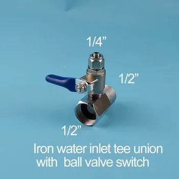 

Water purifier iron three connection water intake tee fitting three-way piece 1/2"to 1/4" ball valve switch pure tee union