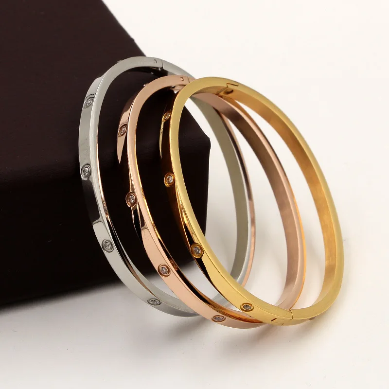 

3UM Beautiful Lovers Bracelets Woman Bracelets Stainless Steel Bangles and Bangles Cubic Zirconia Golden Woman Jewelry