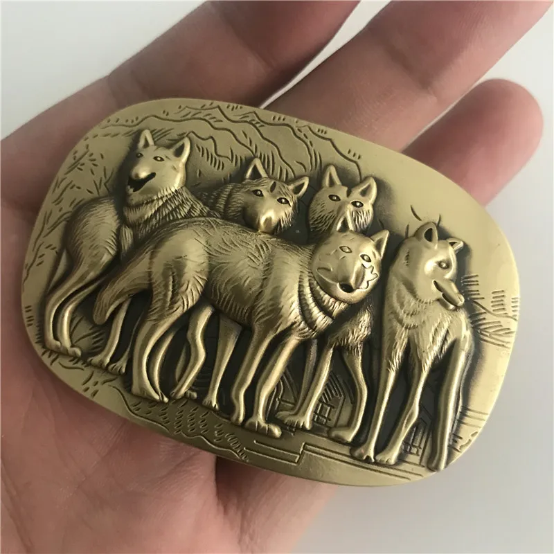 Розничная Прямоугольник 3D Wolfs твердая латунная пряжка для ковбойского ремня с металлическим Мужские Женские аксессуары для кожаного ремня подходит 4 см широкий пояс