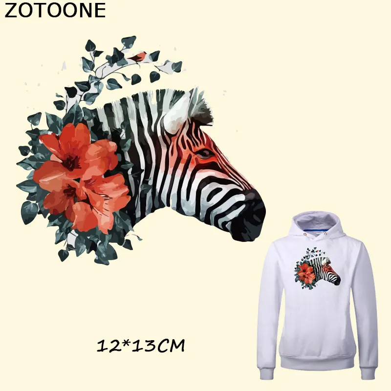 

ZOTOONE Watercolor Flower Zebra Iron on Patches for Clothes Iron-on Transfers Heat Patches A-level Washable Stickers Appliques C