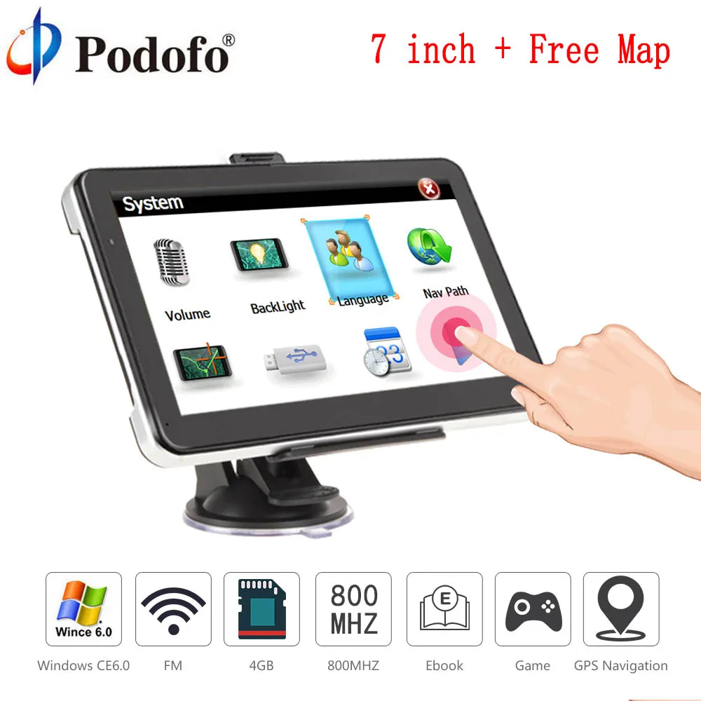 

Podofo 7" HD Truck Car GPS Navigation Win CE 6.0 Capacitive screen 8GB Vehicle Truck FM Muti-media player Sat nav with Free Maps